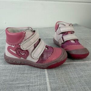 Bartek Girls Leather Boots Ankle Shoes Size 21 Pink Hearts Toddler US Size 5-5.5